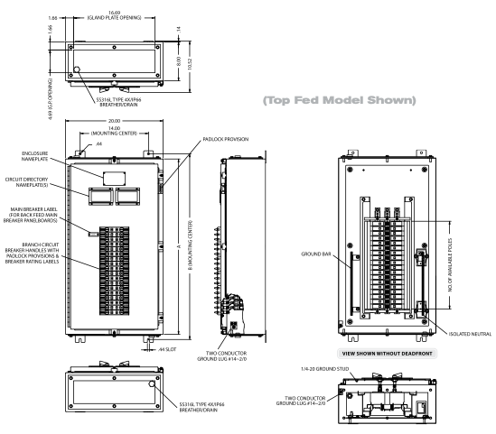 NEMA Type 4X Stainless Steel Panelboards - with Exterior Operating Handles