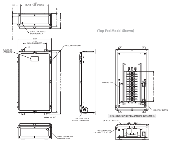 NEMA Type 4X Stainless Steel Dead Front Panelboards