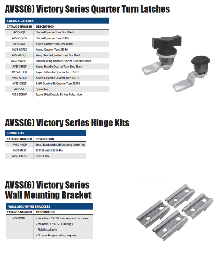 Stainless Steel Enclosures - NEMA TYPE 4X - AVSS / Victory Series - Quarter Turn Latch Enclosures